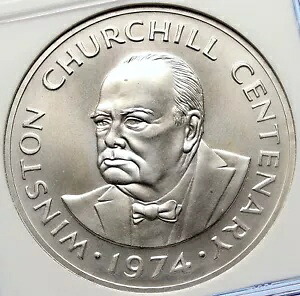 1974 タークス・カイコス諸島 イギリス ウィンストン チャーチル オールド シルバー 20 クラウン コイン NGC i106318|WORLD RESOURCE【KING店】