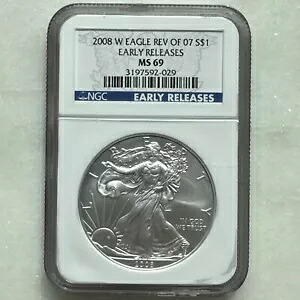 2008 W 光沢のあるシルバー イーグル NGC MS69 2007 年初期リリース ラベルの逆|WORLD RESOURCE【KING店】
