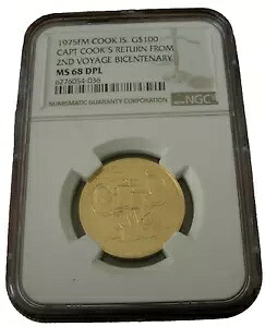 クック諸島 1975 ゴールド $100 NGC MS68DPL クック船長の第 2 回航海からの帰還|WORLD RESOURCE【KING店】