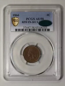 1866 1C RPD FS-301 S-2 インディアン セント - タイプ 3 ブロンズ PCGS AU58BN (CAC)｜WORLD RESOURCE【KING店】