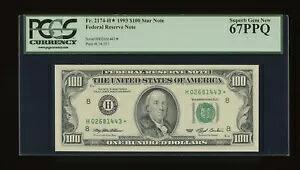 DBR 1993 $100 セントルイス スター 極上の宝石 Fr. 2174-H* PCGS 67 PPQ シリアル番号 H02681443*|WORLD RESOURCE【KING店】