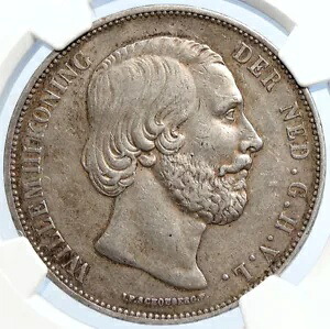 1873 オランダ ヴィルヘルム 3 世 アンティーク オールド シルバー 2 1/2 グルデン コイン NGC i106056|WORLD RESOURCE【KING店】