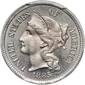 1885 プルーフ 3 セント ニッケル - PCGS PR 66 - 3CN