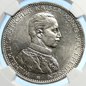 1913 ドイツ ドイツ諸州 プロイセン ヴィルヘルム 2 世 オールド シルバー 5 マルク コイン NGC i106224｜WORLD RESOURCE【KING店】