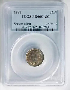 1883 スリー セント ニッケル PCGS PR66CAM プルーフ カメオ 3?、素敵な調色｜WORLD RESOURCE【KING店】