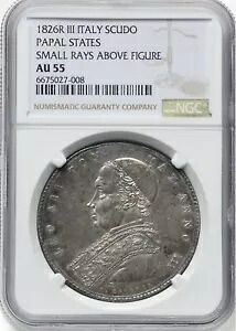 イタリア 教皇ステート 教皇レオ 3 世 1826-R 1 スクード シルバー コイン PCGS 認定、AU-55｜WORLD RESOURCE【KING店】 325,710円
