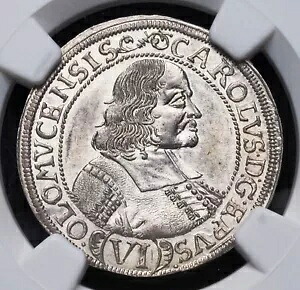 1675年、オルムッツ、カール2世。希少なシルバー6クロイツァーコイン。トップポップ1/0! NGC MS-64！｜WORLD RESOURCE【KING店】