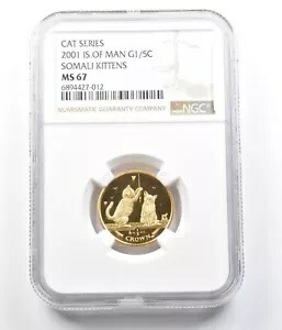 2001 マン島 1/5 クラウン ゴールド キャット シリーズ ソマリ子猫 MS67 NGC *4461｜WORLD RESOURCE【KING店】