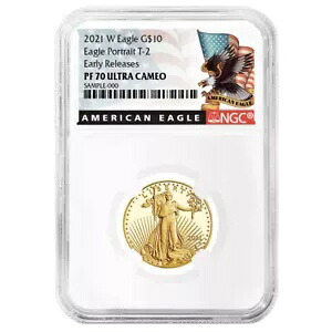 2021-W プルーフ $10 タイプ 2 アメリカン ゴールド イーグル 1/4 オンス NGC PF70UC ER ブラック ラベル｜WORLD RESOURCE【KING店】