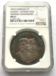 ドイツ ザクセン州 1872 ウェディング 2 ターラー NGC MS61 シルバー コイン、UNC｜WORLD RESOURCE【KING店】