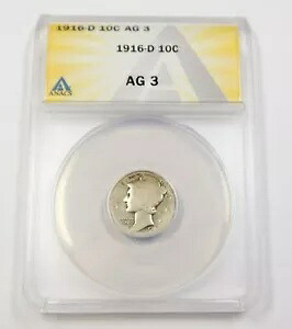 1916-D ANACS AG3 |マーキュリー ダイム シルバー - 10c US コイン #35011A｜WORLD RESOURCE【KING店】