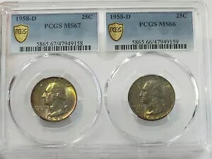ペア 1958-D MS67/6 ワシントン クォーターズ ミント セット オリジナル トーニング PCGS トゥルー ビュー|WORLD RESOURCE【KING店】