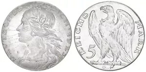 ワイマール 5 マーク 1925 D サンプル コイン シルバー VS および RS 新しいデザイン 92988｜WORLD RESOURCE【KING店】