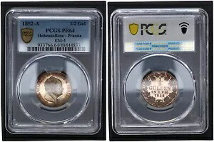 プロイセン ホーエンツォレルン 1/2 グルデン 1852 A フリードリヒ ヴィルヘルム (IV) 。 PCGS PR64 108291