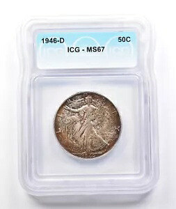 1946-D ウォーキング リバティ ハーフダラー MS67 ICG 美しく色調 *2878｜WORLD RESOURCE【KING店】