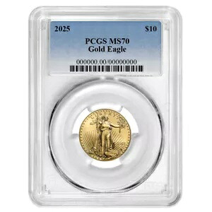 プレセール - 2025 $10 アメリカン ゴールド イーグル 1/4 オンス PCGS MS70 ブルー ラベル