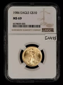 1986 G$10 1/4 オンス ゴールド アメリカン イーグル - NGC MS 69 - SKU-G4438