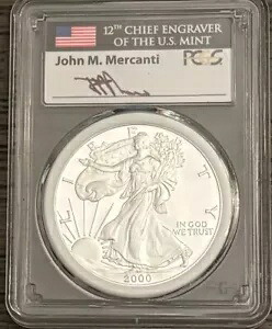 2000-P プルーフ シルバー イーグル PCGS PR70 DCAM ジョン メルカンティ ミント エングレイバー シリーズ｜WORLD RESOURCE【KING店】
