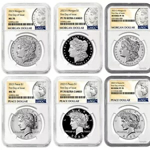 2023 (MS70/PF70) 6 コイン セット $1 モルガン & ピース ダラー 発行初日 NGC FDOI｜WORLD RESOURCE【KING店】