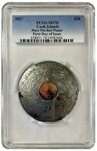 2017 3 オンス シルバー $20 クック諸島火星隕石レッド プラネット MS70 FDOI コイン。画像