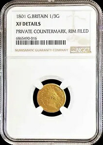 1801 ゴールド イギリス カウンターマーク 1/3 ギニア キング ジョージ 3 世 コイン NGC XF*
