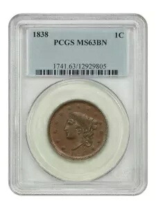 1838 1C PCGS MS63BN - コロネット ヘッド セント｜WORLD RESOURCE【KING店】