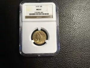 1915 5.00 インディアン 金貨 NGC AU Ms 61 グレードの割に非常に良い
