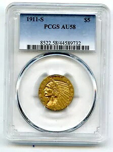 1911-S 5 ドル $5 インディアン PCGS AU 58｜WORLD RESOURCE【KING店】