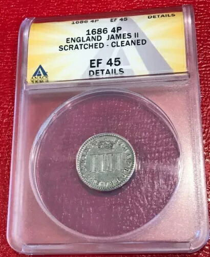 ANACS EF XF 45 詳細 1686 イギリス イギリス 4 ペンス大銀貨 - 4 月 9 日｜WORLD RESOURCE【KING店】