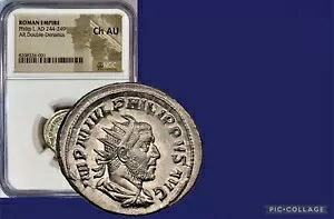 古代ローマ銀貨フィリップ 1 世 244-249 AD AR ダブル デナリウス NGC Choice AU|WORLD RESOURCE【KING店】