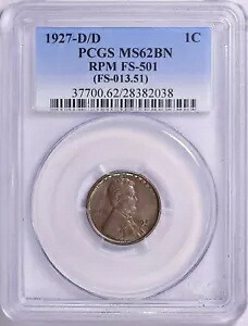 1927-D/D PCGS MS62BN RPM (再パンチングミントマーク) FS-501 (FS-013.51) リンカーン セント|WORLD RESOURCE【KING店】