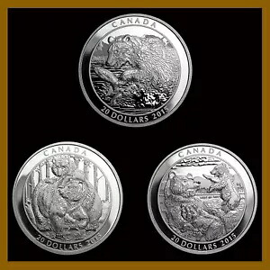 カナダ 20 ドル シルバー プルーフ (3 個セット コイン)、1 オンス 2015 グリズリー ベア｜WORLD RESOURCE【KING店】