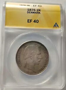 1876 HC CS デンマーク 2 クローナー ANACS EF XF 40 レア デンマーク銀貨 2B|WORLD RESOURCE【KING店】