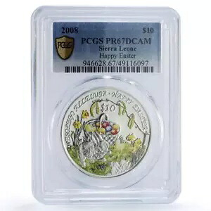 シエラレオネ 10 ドル イースター バニー エッグ ホリデー 宗教 PR67 PCGS コイン 2008|WORLD RESOURCE【KING店】