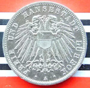 ドイツ 3 マーク 1908 A 州 LUBECK ハンゼシュタット シルバー コイン EMPIRE WW1 + レア UNC +|WORLD RESOURCE【KING店】