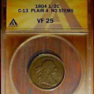 1804年 ドレープバスト ハーフセント、C-13 ~ ハンサムストレートグレードコイン、ANACS VF-25｜WORLD RESOURCE【KING店】