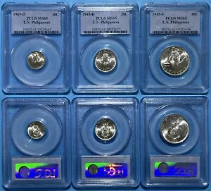 フィリピン US 1945 DS 10 20 50 センタボス 見事な PCGS MS 65 3 銀貨セット|WORLD RESOURCE【KING店】