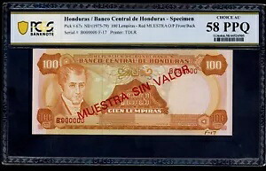 ホンジュラス サンプル 100 レンピラス (1975-79) ピック # 67s PCGS 58 CHOICE AU PPQ。｜WORLD RESOURCE【KING店】