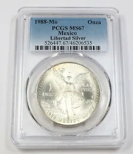 1988 Mo PCGS MS67 |メキシコ - トーンド 1 オンス シルバー リベルタ - Un Onza コイン #42480A|WORLD RESOURCE【KING店】
