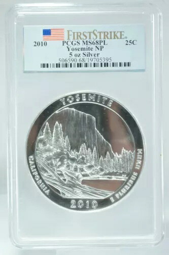 米国造幣局 .999 シルバー地金 2010 5 オンス *YOSEMITE NP* PCGS MS68PL ファースト ストライク|WORLD RESOURCE【KING店】