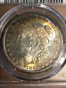 1880-S モーガン シルバー ダラー PCGS MS62 $1 ブルー グリーン パープル レインボー モンスター トーン|WORLD RESOURCE【KING店】