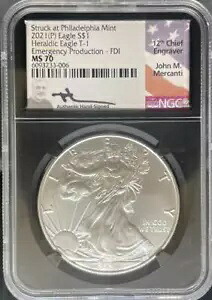 2021 T1 シルバー イーグル MS70 NGC 緊急生産 FDI Mercanti 署名済み (#PA60932)|WORLD RESOURCE【KING店】