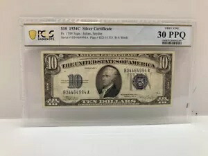US 1934C $10 シルバー証明書 PCGS グレード VF 30 PPQ 非常に細かい｜WORLD RESOURCE【KING店】