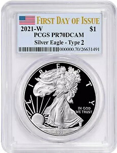 2021 W プルーフ シルバー アメリカン イーグル タイプ 2 PCGS PR70 DCAM 発行初日｜WORLD RESOURCE【KING店】