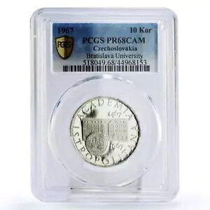 チェコスロバキア 10 コルン ブラチスラバ大学会館 PR68 PCGS 銀貨 1967|WORLD RESOURCE【KING店】