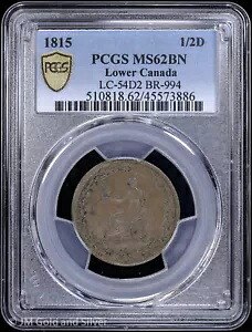 1815 1/2D ローワー カナダ ハーフペニー PCGS MS 62 BN | LC-54D2 BR-994|WORLD RESOURCE【KING店】