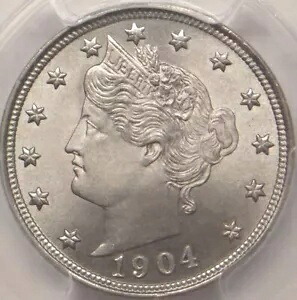 1904 リバティ V ニッケル、厳選された未流通、光沢のある、PCGS グレード MS64+|WORLD RESOURCE【KING店】