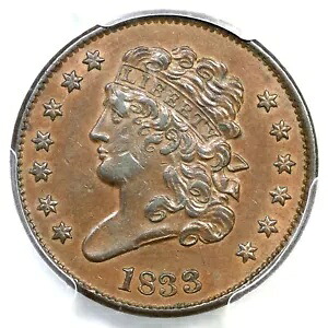 1833 C-1 R-1 PCGS AU 53 クラシック ヘッド ハーフ セント コイン 1/2c|WORLD RESOURCE【KING店】