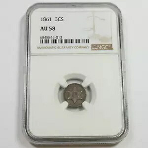 1861 P NGC AU58 - 3 セント スリー セント シルバー トライム - 3c US コイン #47227A|WORLD RESOURCE【KING店】