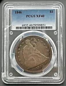 1846 P シーテッド リバティ シルバー ダラー、PCGS XF-40、初期の低鋳造コイン｜WORLD RESOURCE【KING店】